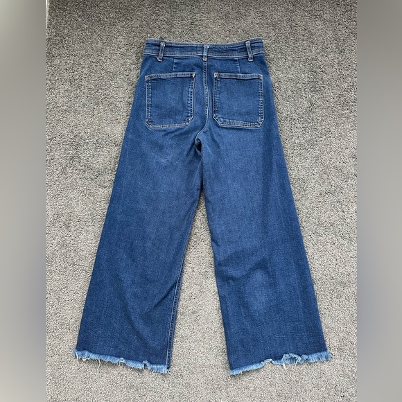 Zara Ultra High Rise Wide Leg Cropped Sailor Style Jeans Medium Wash Size 8 - Picture 6 of 7